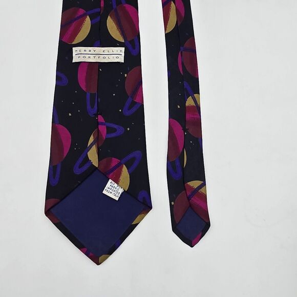 Perry Ellis Portfolio Silk Necktie Saturn Planets - Picture 2 of 5